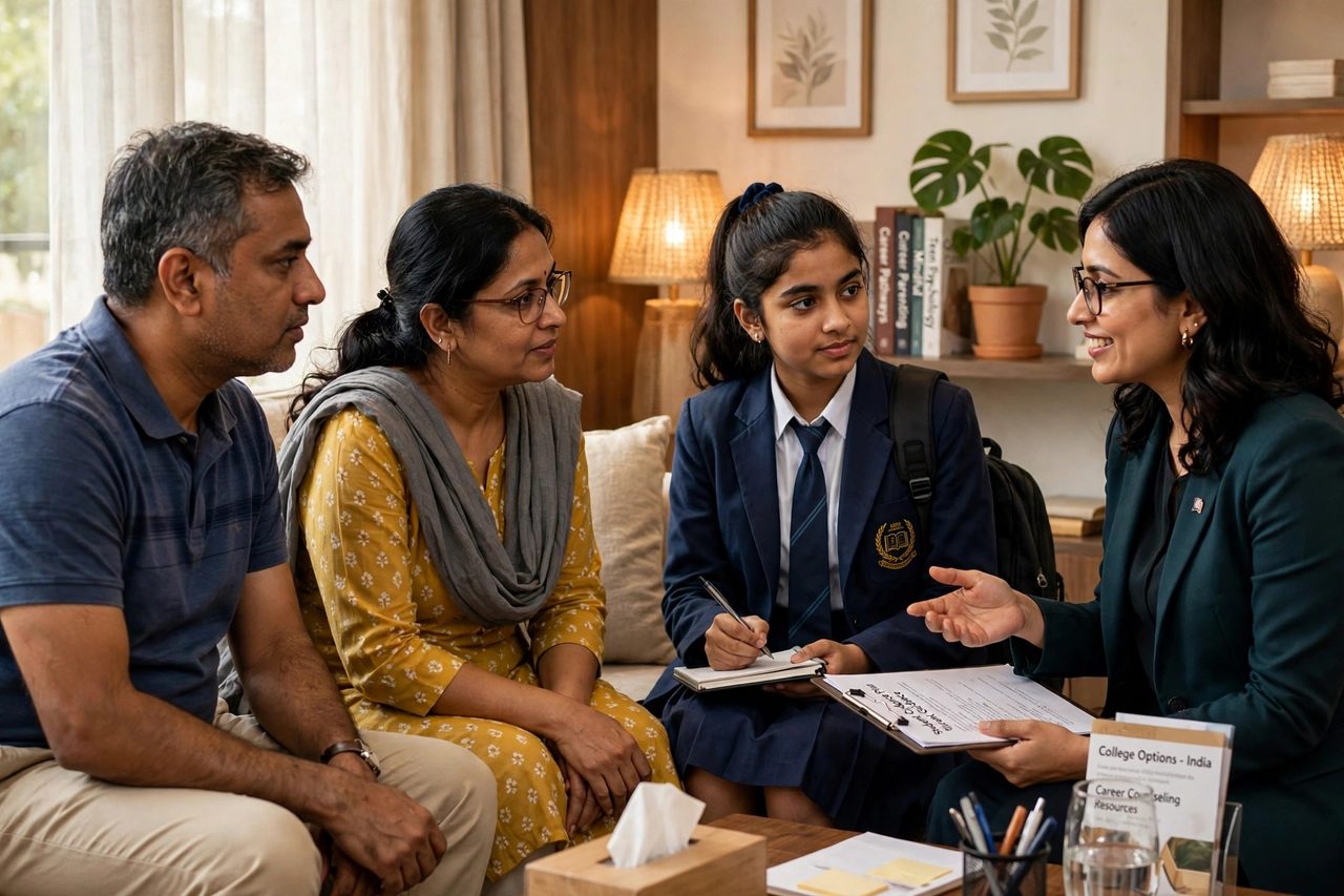 Parents and their daughter in a counselling session with a Climb Right counsellor